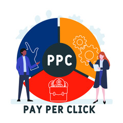 PPC - Pay per click acronym. business concept background. vector illustration concept with keywords and icons. lettering illustration with icons for web banner, flyer, landing pag 