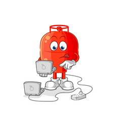 gas cylinder with laptop mascot. cartoon vector