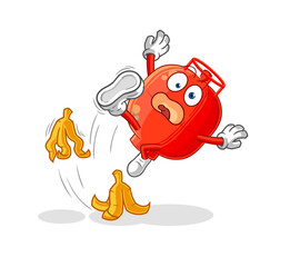 gas cylinder slipped on banana. cartoon mascot vector