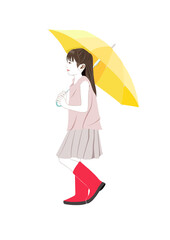 傘を差すして歩く少女イラスト