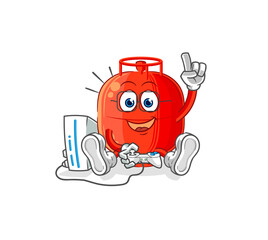 gas cylinder playing video games. cartoon character
