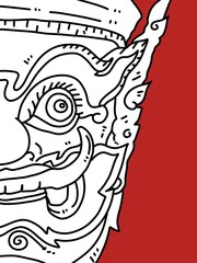 giant face on red background