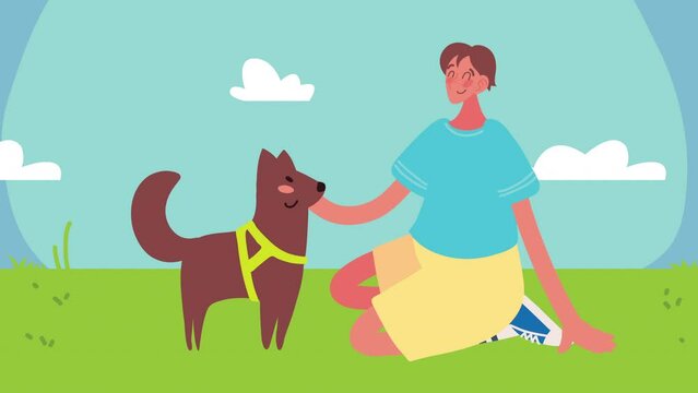 cute domestic dog with owner animation