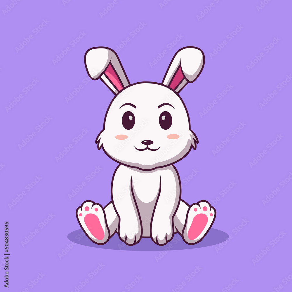 Wall mural cute bunny cartoon sitting, cartoon rabbit in summer holiday, vector cartoon illustration