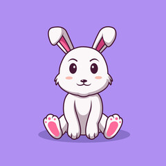 Cute bunny cartoon sitting, Cartoon rabbit in summer holiday, vector cartoon illustration