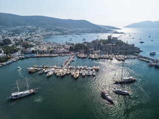Fototapeta na wymiar Awesome aerial view of Bodrum Marina and Bodrum Castle, Turkey