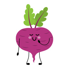 Beet cute funny vegetable character. Hand drawn cartoon kawaii character illustration icon. Beetroot vegetable character concept