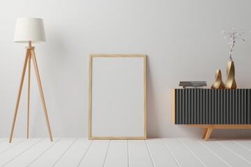 Frame mockup in living room interior. 3d rendering, 3d illustration