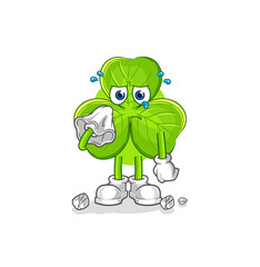 clover cry with a tissue. cartoon mascot vector