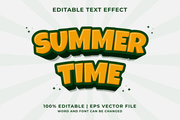 3d Summer Time Cartoon Editable Text Effect Premium Vector