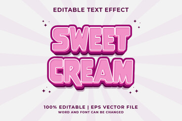 3d Sweet Cream Cartoon Editable Text Effect Premium Vector - obrazy, fototapety, plakaty