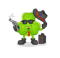 clover mafia with gun character. cartoon mascot vector