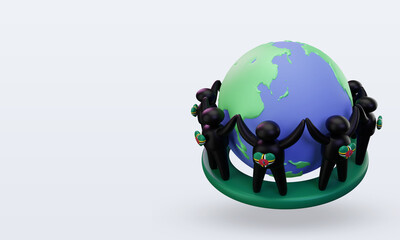 3d World population day people Dominica flag rendering right view