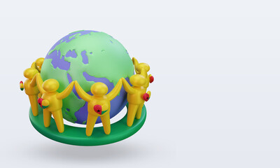 3d World population day people Guinea flag rendering left view