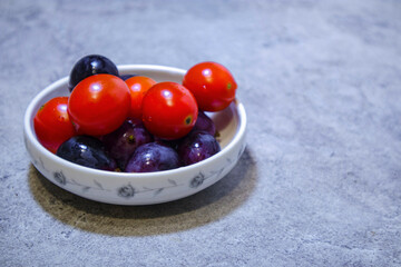 close-up of grape and tomato