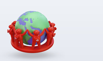 3d World population day people Hongkong flag rendering left view