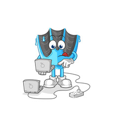 swimming fin with laptop mascot. cartoon vector