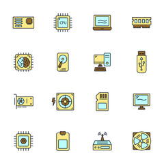 computer components icons set color . computer components pack symbol vector elements for infographic web