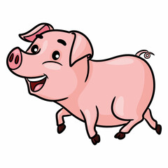 Illustration of cute cartoon of happy pig.