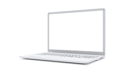 White laptop empty display side view. Isolated Mock-up computer, 3D Render.