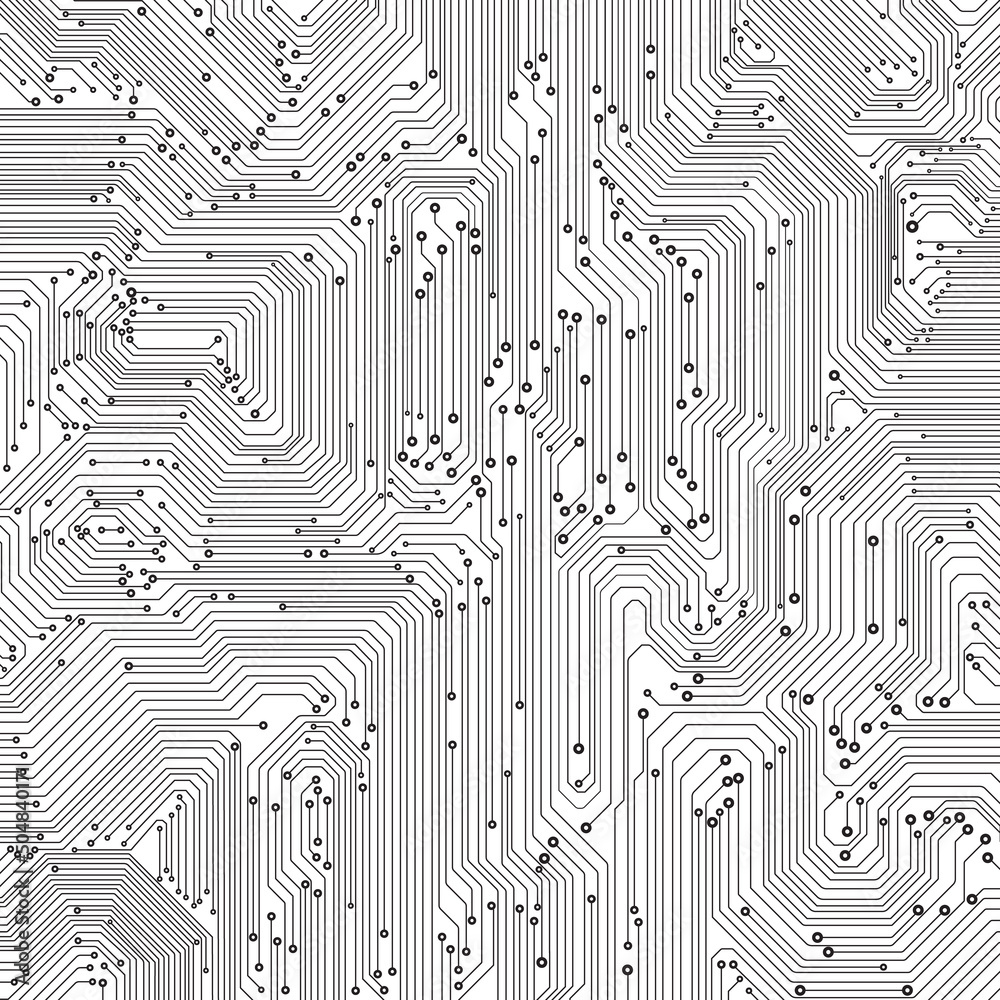 Aufkleber Circuit Board Lines Technology Minimal Pattern Concept Vector Background. Abstract Grayscale Color PCB Trace Data Infographic Design Illustration	