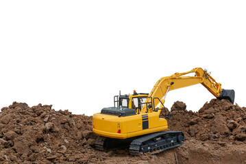 Clewer excavator digging  a construction site isolated on white background.