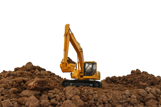 Clewer excavator digging  a construction site isolated on white background.