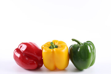 Fresh green sweet pepper yellow sweet pepper and red sweet pepper isolated on a white background. Green red yellow bell pepper. have copy space.