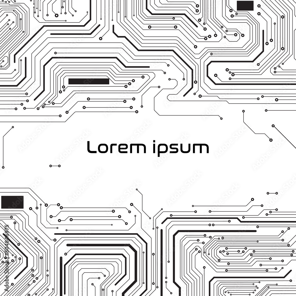 Fototapete Circuit Board Technology Electronic Simple Layout Scheme Pattern Abstract Background. PCB Trace Black And White for Infographic Sample Text  Vector.