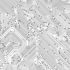 Circuit Board Technology Minimal Simple Lines Pattern Concept Vector Background. Grayscale Color Abstract PCB Trace Data Infographic Design Illustration.