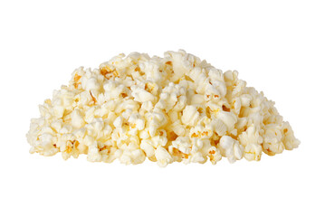 Heap of popcorn isolated on white background.
