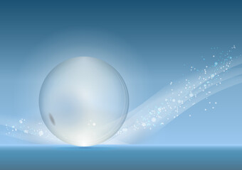 Clear crystal ball on light blue and stardust background.