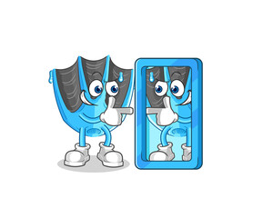 swimming fin looking into mirror cartoon. cartoon mascot vector