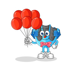 swimming fin clown with balloons vector. cartoon character
