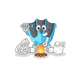 swimming fin roasting marshmallows. cartoon mascot vector