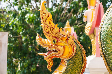 Bangkok, Thailand - April, 22, 2022 : Thai naga sculpture in the temple Thailand at Bangkok,...
