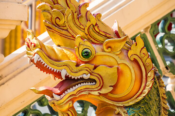 Bangkok, Thailand - April, 22, 2022 : Thai naga sculpture in the temple Thailand at Bangkok,...