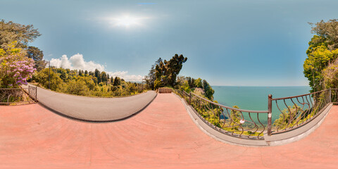 Botanical garden Georgia Batumi blue sky sea trees spring with 3D spherical panorama with 360...