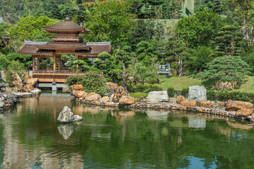Pavilion in Chinese Temple - Chi Lin Nunnery in Hong Kong city