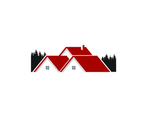 Red Roofing house with forest tree in behind