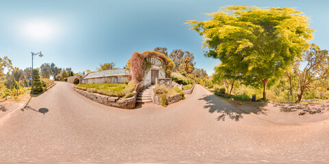 Botanical garden Georgia Batumi blue sky trees spring with 3D spherical panorama with 360 degree viewing angle Ready for virtual reality in vr Full equirectangular projection Beautiful background