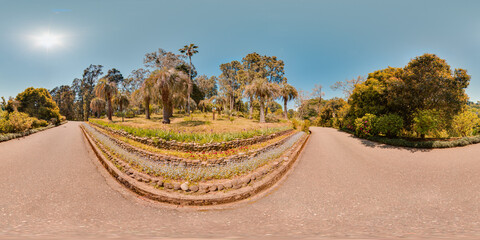 Botanical garden Georgia Batumi blue sky trees spring with 3D spherical panorama with 360 degree viewing angle Ready for virtual reality in vr Full equirectangular projection Beautiful background