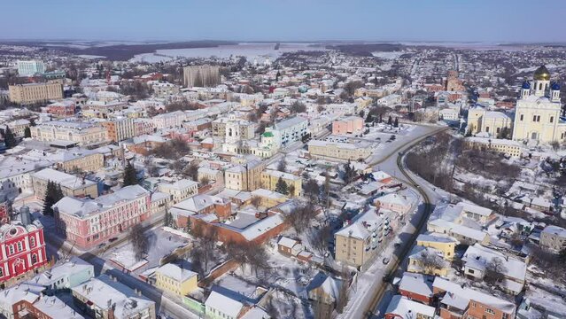  Aerial view of the Transfiguration church. Yelets city. Russia 