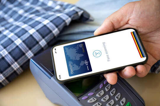 Man payment purchase for phone and pay pass online terminal