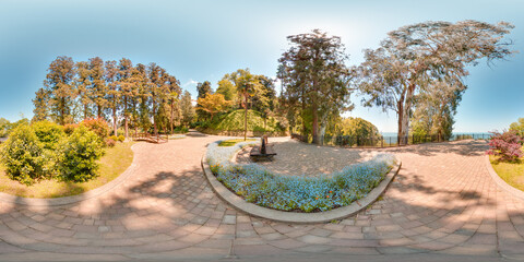 Botanical garden Georgia Batumi blue sky trees spring with 3D spherical panorama with 360 degree...