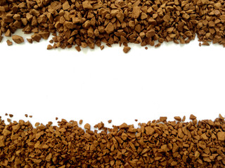 Instant coffee in powder and granules isolate on white background.