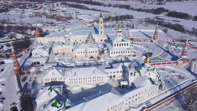 Winter view of the Russian landmark of the Epiphany Staro-Golutvina monastery, located on the outskirts of the city of Kolomna, Russia. 