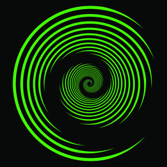 Circle green lines isolated on the black background. Optical art. Design element for frame, logo, tattoo, web pages, prints, posters, template, abstract vector backgrounds. Optical illusion shape.