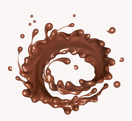 Splashes and drops of melted dark chocolate , dynamic splashes of hot coffe. Design element for packaging. 3d rendering;