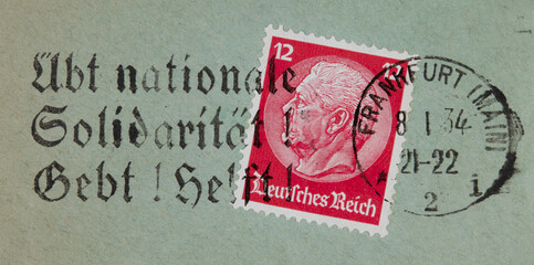 briefmarke stamp vintage retro alt old frankfurt am Main slogan werbung papier paper rot red übt...